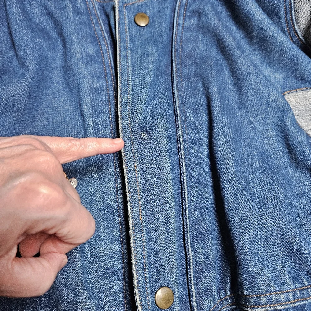 Vintage 80's 90's Denim Patchwork Distressed Bomber Jacket Large - Picture 5 of 11